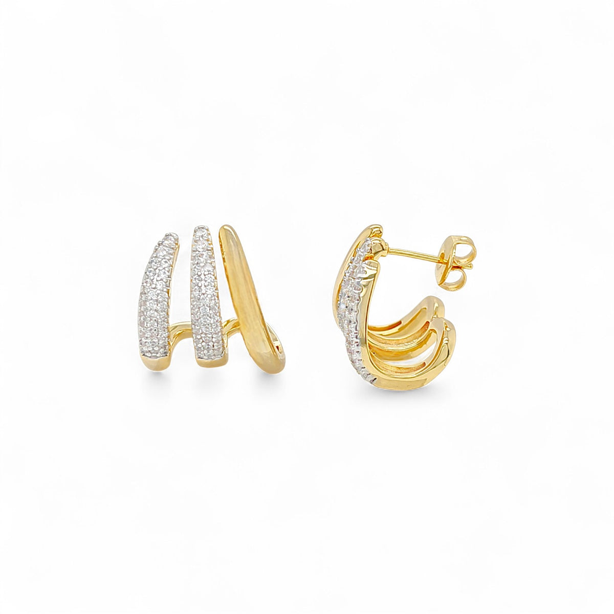 Two Tone Triple Huggie | 18k Gold Plated